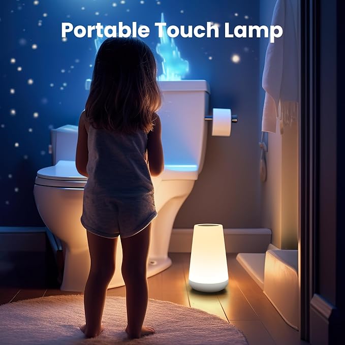 THAUSDAS Night Light, Dimmable Touch Lamp for Bedroom, Portable Table Bedside Lamp, 5 Brightness 13 RGB Colors, Night Lights for Baby Nursery Bathroom