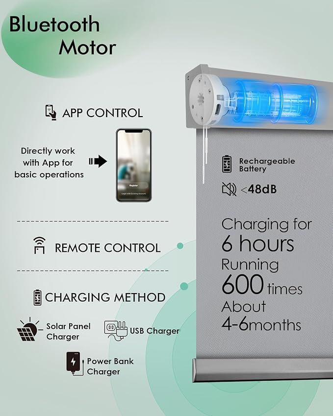 Yoolax Motorized Blinds with Remote, Automatic Roller Shades Cordless Electric
