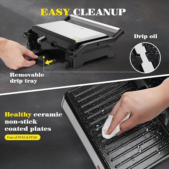 Aigostar Panini Press, 1200W Sandwich Maker and Electric Indoor Grill