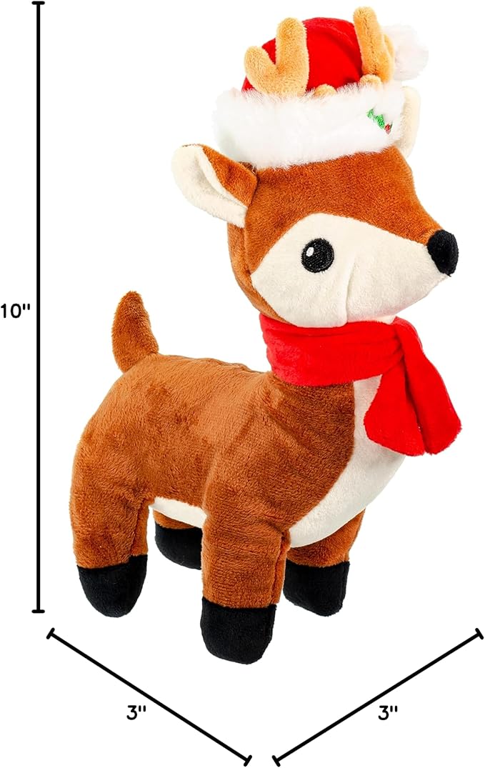 Giftable World Holiday Plush Pet Toy Fun for Christmas Designs with Squeaker Dog Chew Toy (10" Reindeer w/Hat & Squeaker)