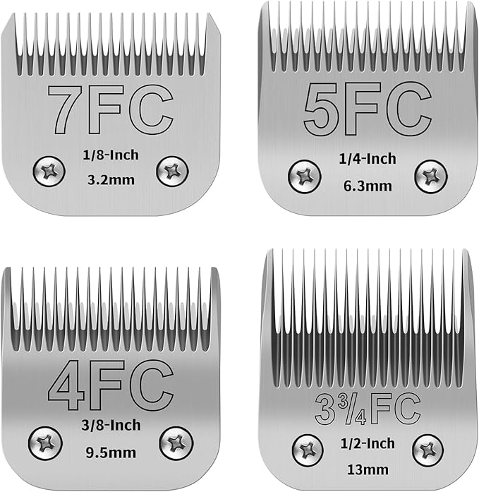 Pet Dog Grooming Detachable Ceramic Blades Kit,Compatible with Andis,Oster A5,Wahl KM10 Clippers,Cut Length 1/8"(3.2mm) to 1/2" (13mm),7FC+5FC+4FC+3-3/4FC