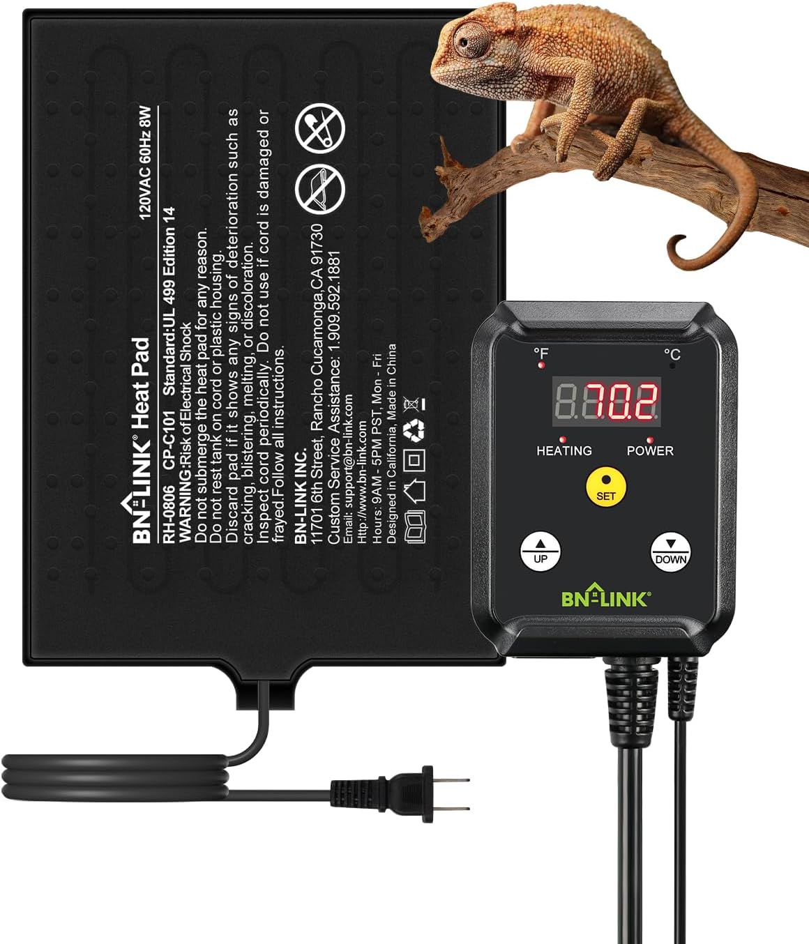 BN-LINK Durable Reptile Heating Pad 6" X 8" with Digital Thermostat Under Tank Heater Terrarium Warmer Combo Set for Turtles, Lizards, Frogs, and Other Reptiles