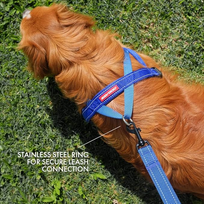 EzyDog Quick Fit Dog Harness, Soft Neoprene Padding - Large, Denim | Fast One-Click Buckle, Adjustable Fit, Strong Reinforced Materials, Reflective Stitching, No Pull Dog Harness, Easy Walking