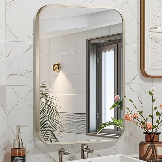 24x36 Inch Brushed Nickel Bathroom Mirror, Framed Rectangle Mirror