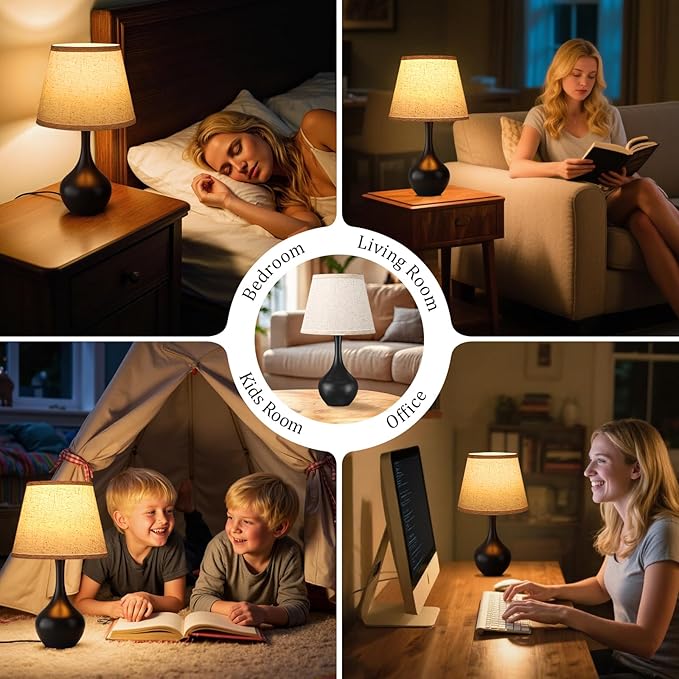 Seealle 16.1" Touch Table Lamps for Nightstand, 3-Way Dimmable Small Bedroom Lamps for Night Stands, Black Bedside Lamps for Living Room, Kids Room, End Table