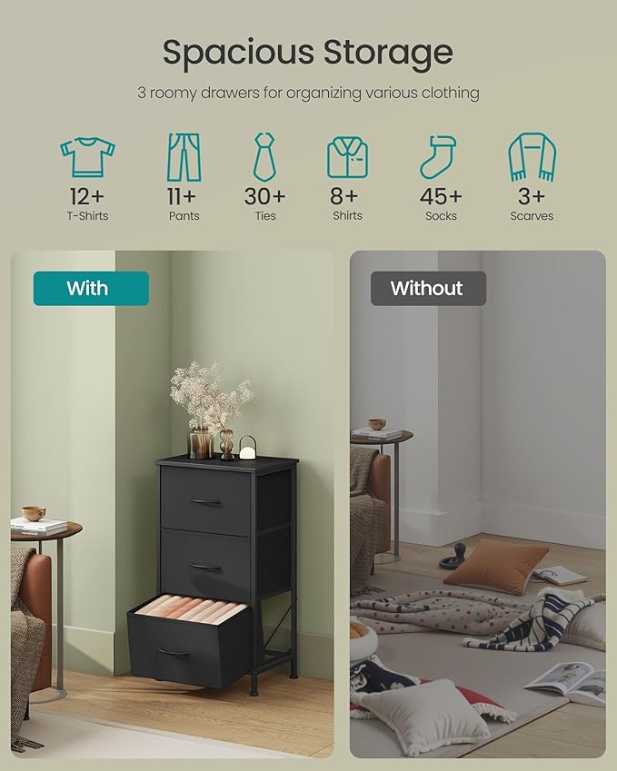 SONGMICS Dresser for Bedroom, Chest of Drawers, 3 Non-Woven Fabric Drawers