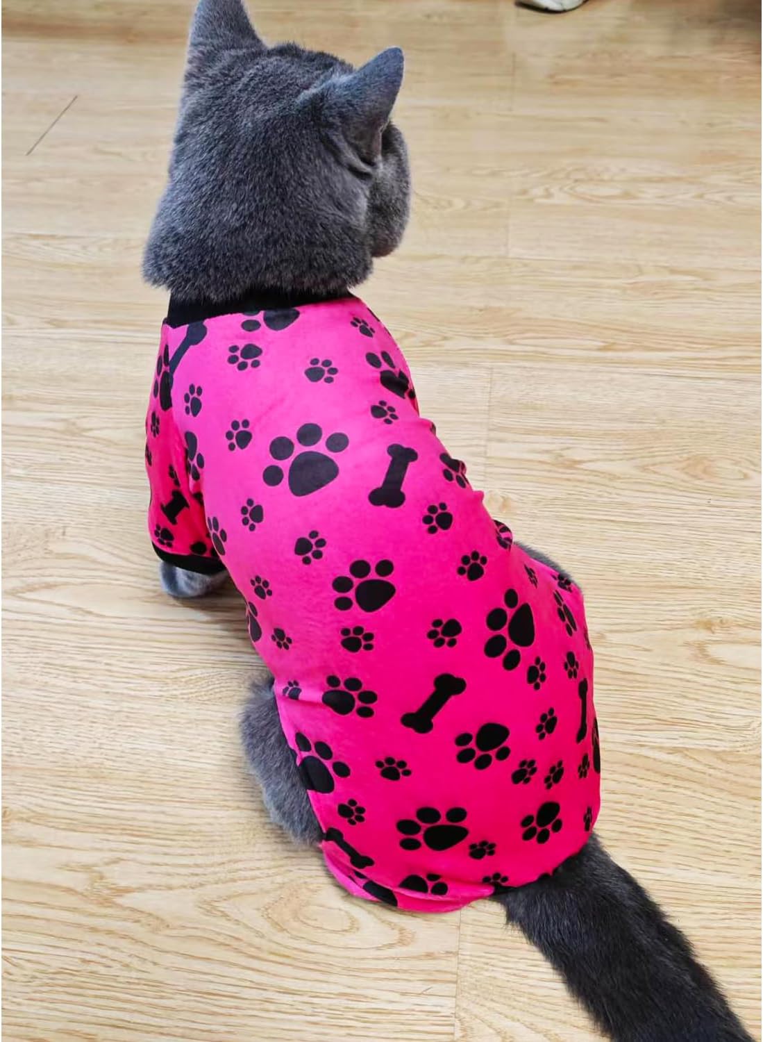 PET SHOW 4 Pack Small Dog Pajamas Paw Bone Patterns Cute Clothes for Medium Dogs Soft Fleece Stretchy PJs 4 Legged Jumpsuit Puppy Cats Onesies Outfits with Sleeve Dachshund Doggies Girl Boy (Large)