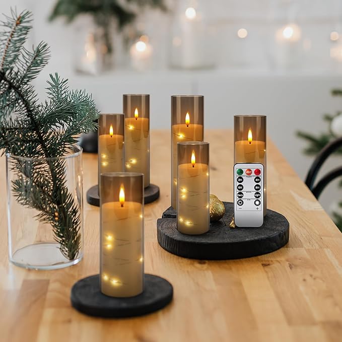 24pcs Flameless Grey Pillar Candle