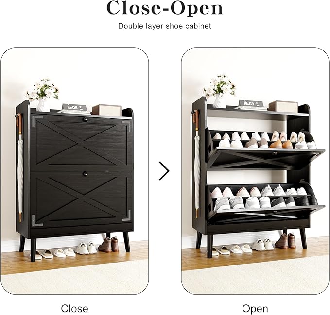 Shoe Storage Cabinet with 2 Flip Drawers & Adjustable Shelves, Freestanding
