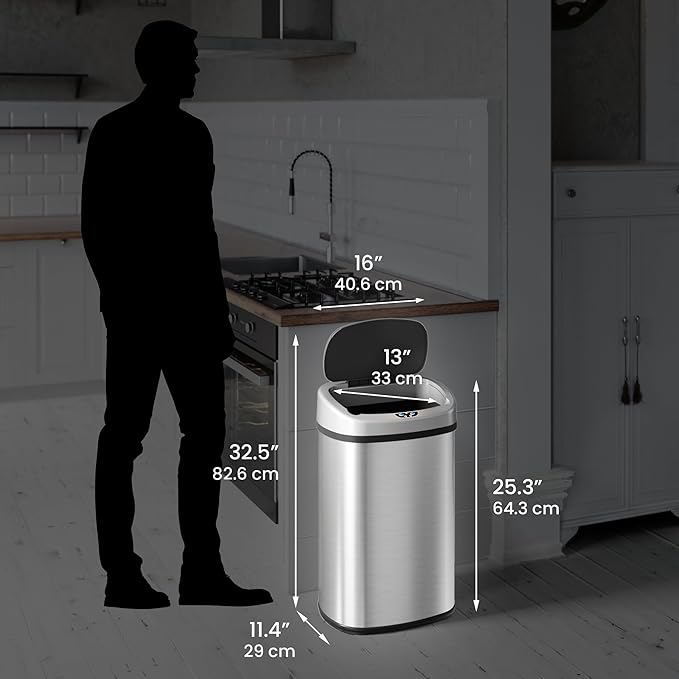 iTouchless 50 Liter / 13 Gallon Stainless Steel Kitchen Trash Can