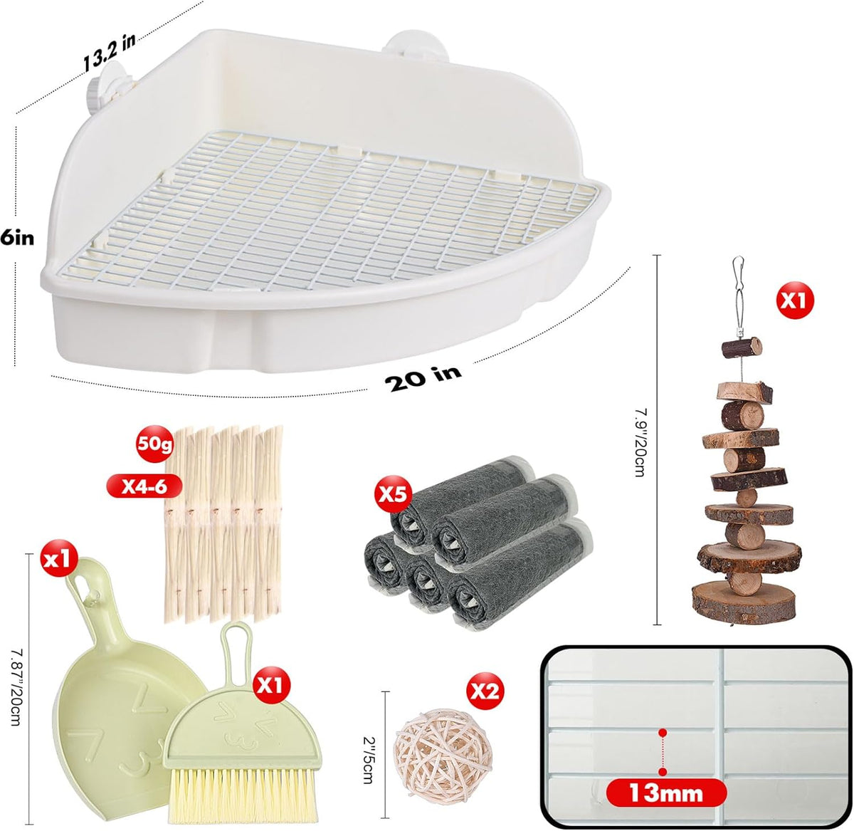 RUBYHOME Rabbit Litter Box Large Bunny Guinea Pig Corner Litter Box Potty Trainer Bigger Pet Pan Hamster Bedding Cage Litter Fanshaped for Adult Guinea Pigs Chinchilla Ferret, 20 in x 13.2 in x 6 in