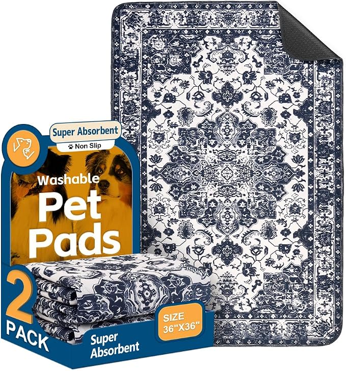 Washable Pee Pads for Dogs, 2 Pack Reusable Puppy Training Pads 36"x36" Super Absorbent Waterproof Dog Training Pads, Non-Slip Potty Pads, Whelping Pads Litter Mat Navy Blue