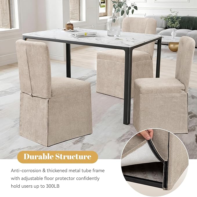 Modern Dining Chairs Set of 4, Upholstered Kitchen Table Chairs, Linen Dining Room Chairs with Metal Frame, Khaki