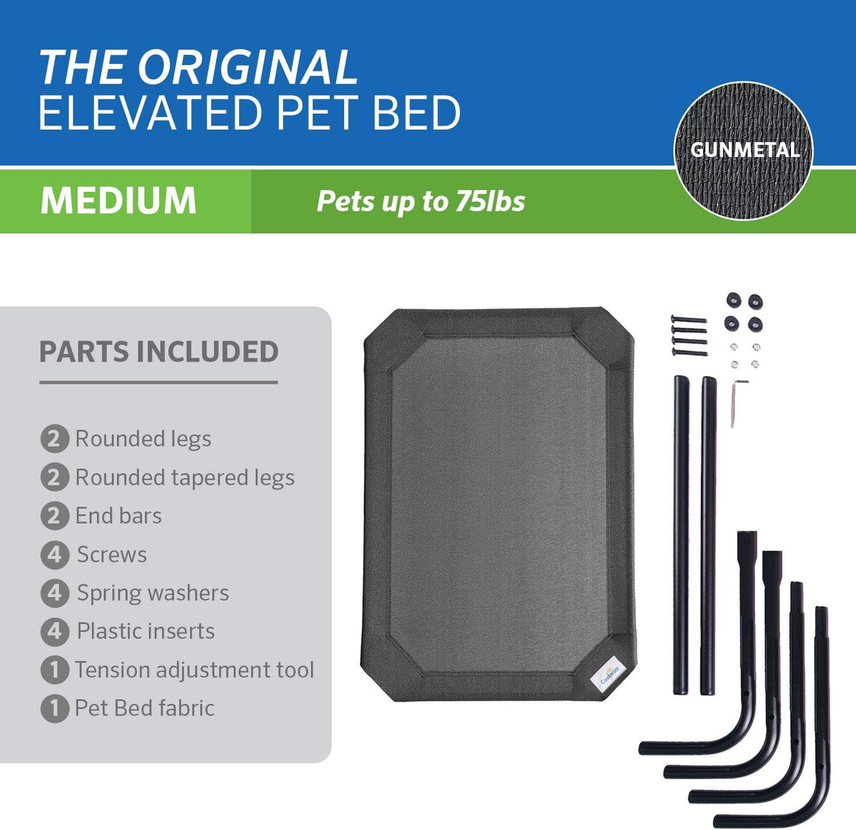 Coolaroo Original Elevated Dog Bed - Breathable Off-The-Ground Pet Bed with Cooling Fabric, Joint Relief & Moisture-Resistant Fabric, 100% Recyclable, Easy Clean, Gunmetal, Medium