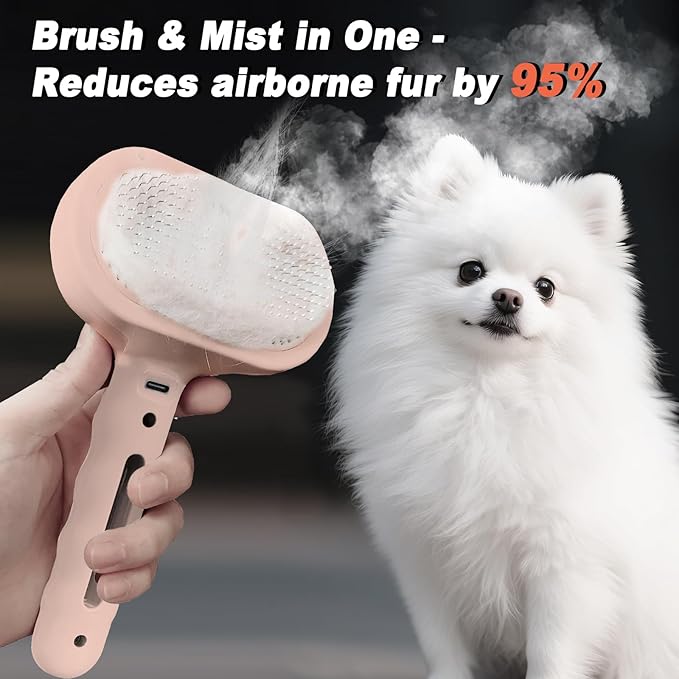 Dog Steam Brush 3 in 1 Cat Brush with Steam and Release Button Grooming Tool for Indoor Pets Dogs Hair Removal Shedding Water for Small Animals Long Short Haired(PINK)