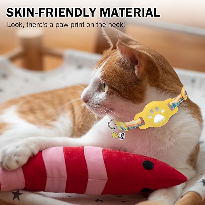 Airtag Cat Collar Breakaway, Cute GPS Cat Tracker Collars with Air Tag Holder, Safety Cat Collars with Bell & Pendant for Girl Boy Cats, Blue