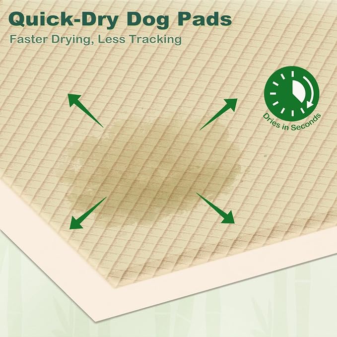 MIZOK Bamboo Dog Pee Pads Highly Absorbent No Leak XXL 36x36in 100Ct | Thick Bamboo Fibers Instantly Absorb Liquid and Neutralize Bad Odors Keeping Your Indoor Living Space Clean and Leak Proof