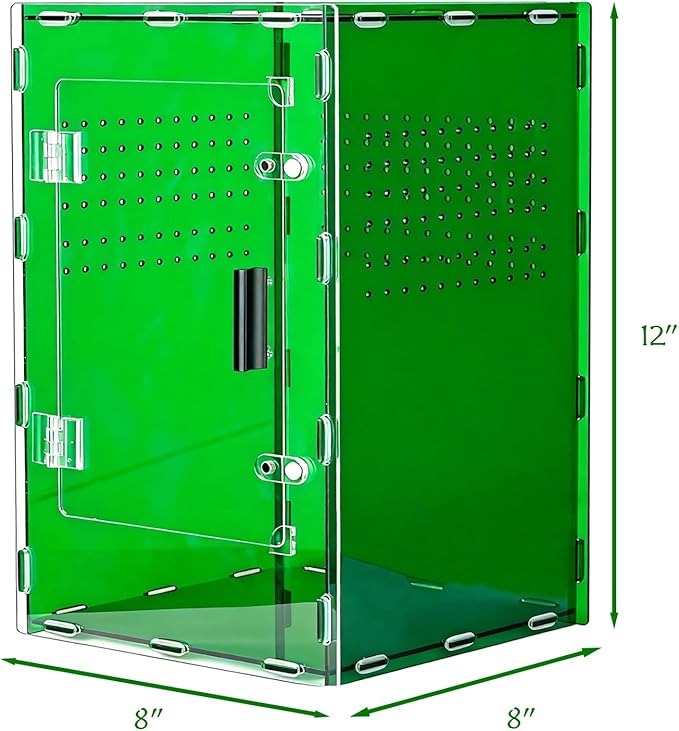 8x8x12 Acrylic Terrarium Reptile Tank – Cyberpunk Deep Green Reptile Enclosure Modeled After New Caledonia Rainforest for Lizards, Spiders & Small Reptiles