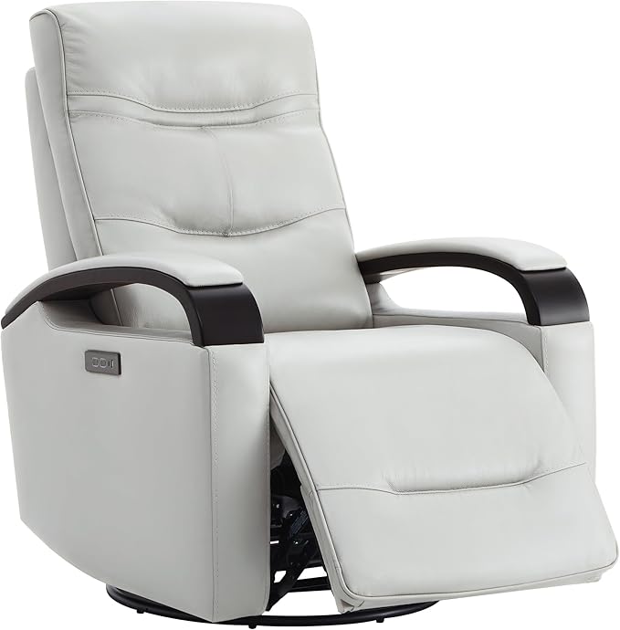CHITA Genuine Leather Power Swivel Glider Rocker Recliner, FSC Certified Mid Century Modern Recliner Chair for Adults, Adjustable Power Headrest, for Nursery and Living Room, Creamy Grey