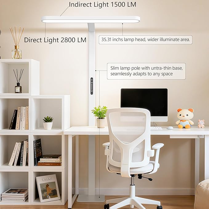 73" LED Floor Lamp, Full Spectrum Eye-Care Reading Floor Lamps, 60W Dimmable Standing Light,4300LM Natural Bright Floor lamp for Living Room, Bedroom, Office, Study Room, Ra97, 4000K