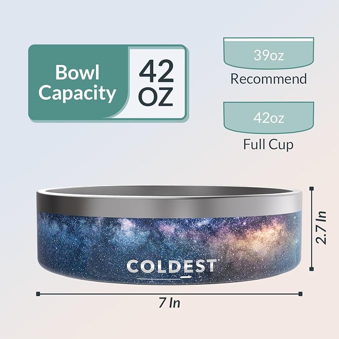 Coldest Dog Bowl - Anti Rust Metal, Non Slip, 3 Layers Insulated Stainless Steel Dog Bowls - Spill Proof & Heavy Duty - Water Bowl for Dogs, Cats & Pets, Dish Washer Safe (42 oz, Into The Beyond)