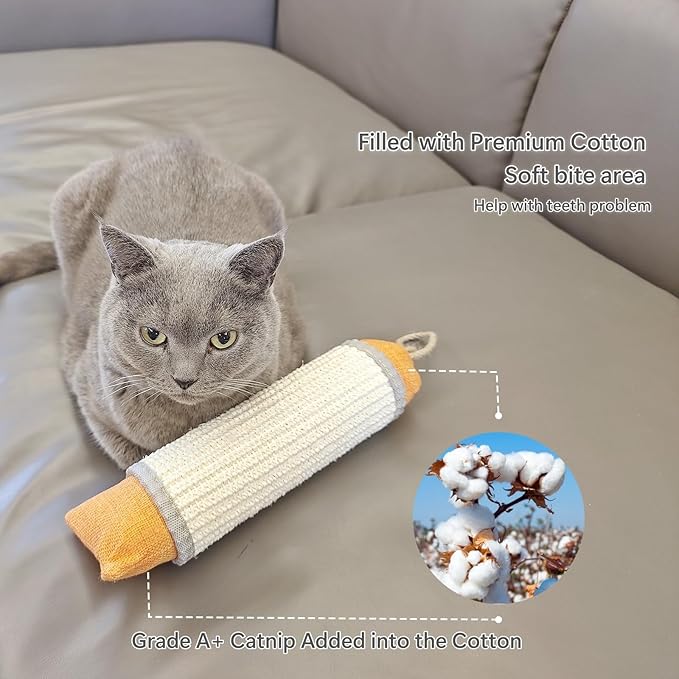 Cat Kicker Toy, 10 Inch Long Cat Scratcher Post, Natural Sisal Toy for Indoor Cats(Oranger and Silver)