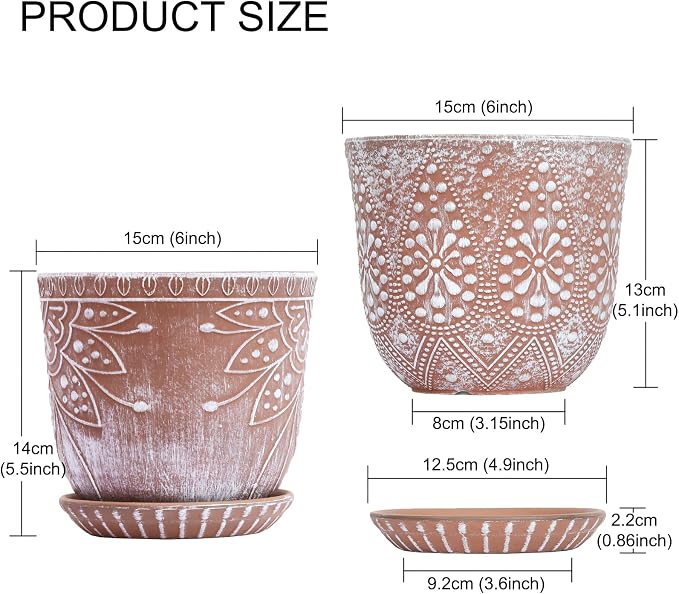 Gepege 6 Inch Beaded Ceramic Planter Set of 2 with Drainage Hole and Saucer for Plants, Indoor-Outdoor Large Round Succulent Orchid Flower Pot