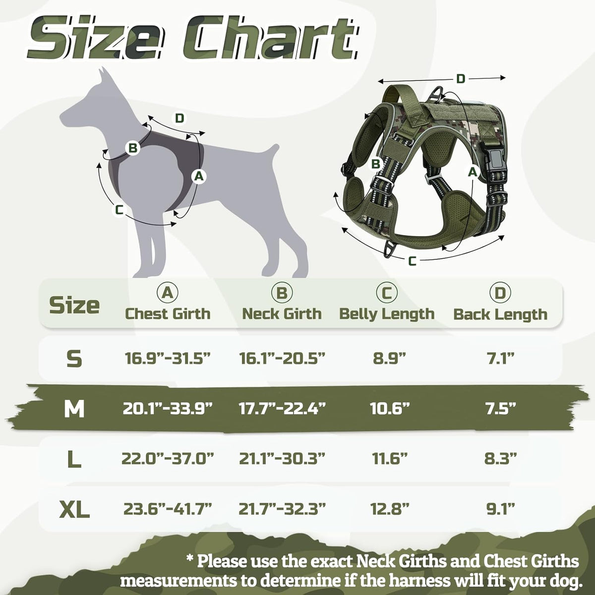 rabbitgoo Tactical Dog Harness Medium Sized Dog, No Pull Military Service Vest with Handle & Molle, Easy Control for Training Walking, Adjustable Reflective Straps, Green camo, M