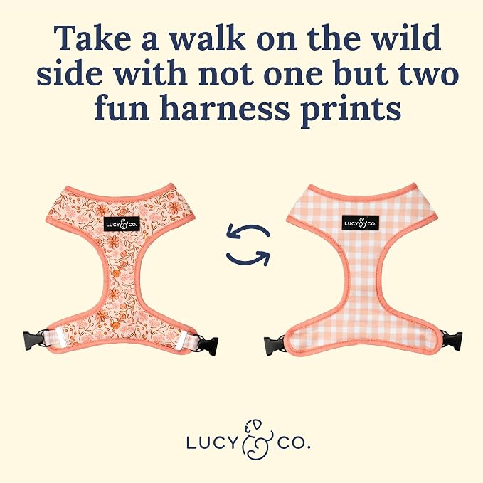 Lucy & Co. Reversible Dog Harness - Water-Repellent Neoprene, Dual-Print Design, Easy Swap Style, Adjustable Comfort Fit - Woodland Wildflowers Reversible Harness - Medium