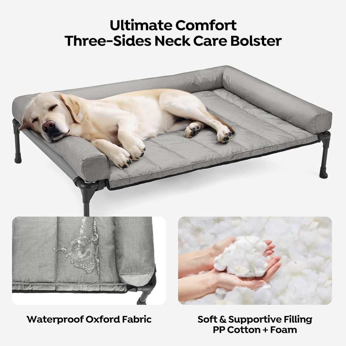 Veehoo Cooling Elevated Dog Bed Add Removable Waterproof Bolster Cushion Mat, Raised Pet Cot with Breathable Teslin Mesh, No-Slip Feet, Dog Couch Bed for Indoor Outdoor, 59x37.5inches, Grey, CWC2331B