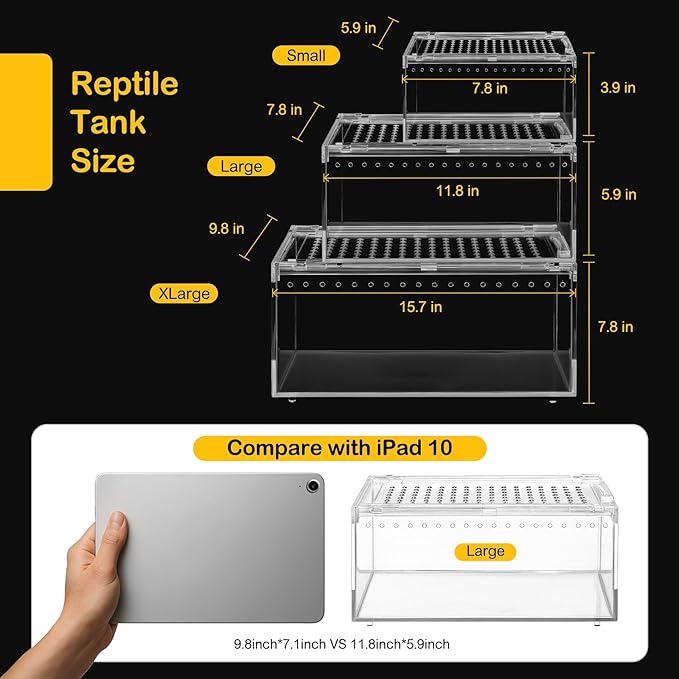 XLarge Reptile Terrarium Kit,Escape Proof Tarantula Enclosure,PC Starter Hermit Crab Tank,Spider Habitat for Praying Mantis Cage,Insect Housing,Lizard,Gecko Container,Bearded Dragon Vivarium