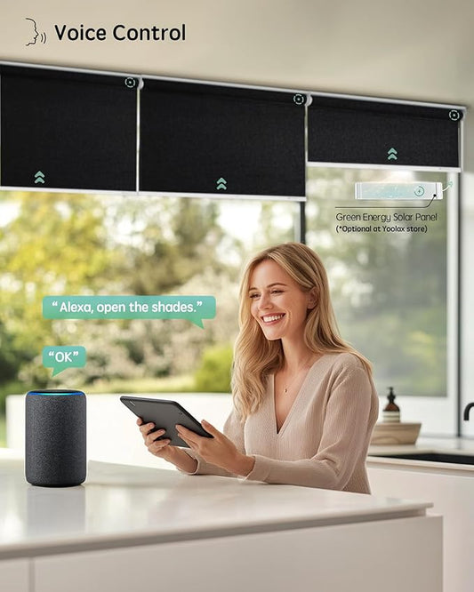 Yoolax Motorized Blinds with Remote, Automatic Window Shades Work with Alexa