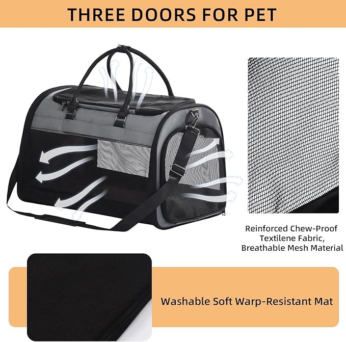 PET MARVEL Cat Carrier Soft Sided for Small Medium Cats Puppy up to 15 Lbs, Airline Approved Mesh Pet Travel Bag, Breathable Bite-Resistant Fabric with Removable Washable Mat