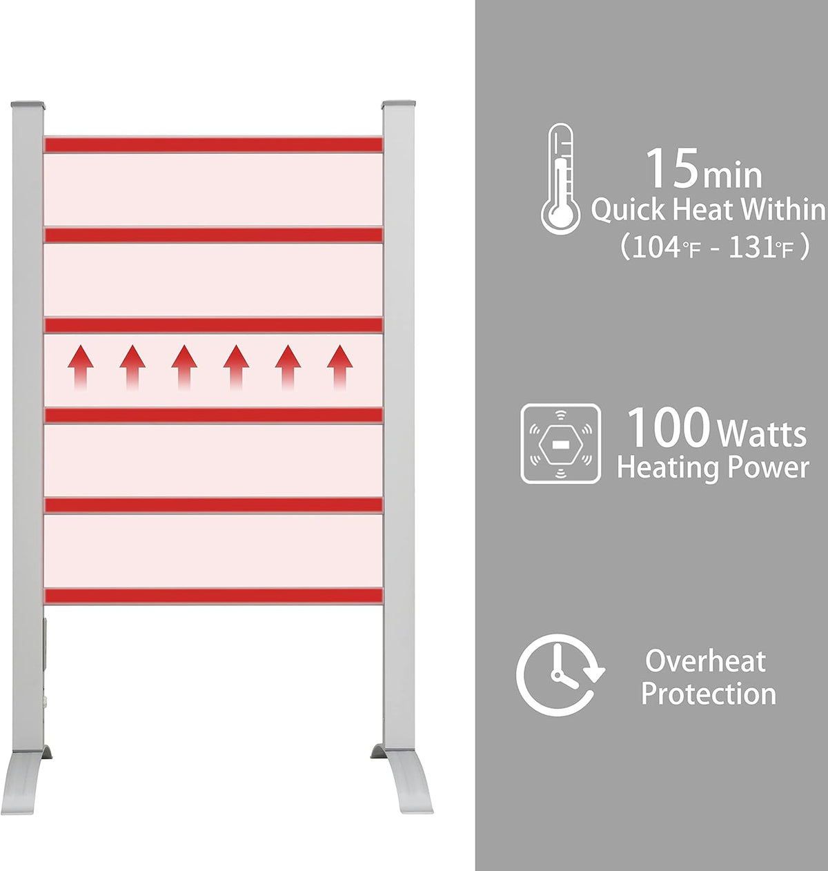 KEG Towel Warmer 6 Bars for Bathroom Freestanding or Wall Mounted Bath Towel Heater Plug-in with Built-in Timer Silver