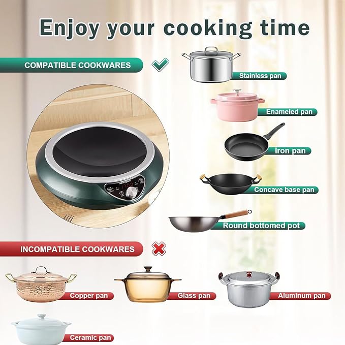 Induction Wok Cooktop，1700W Electric Wok Portable Induction Single Burner Used