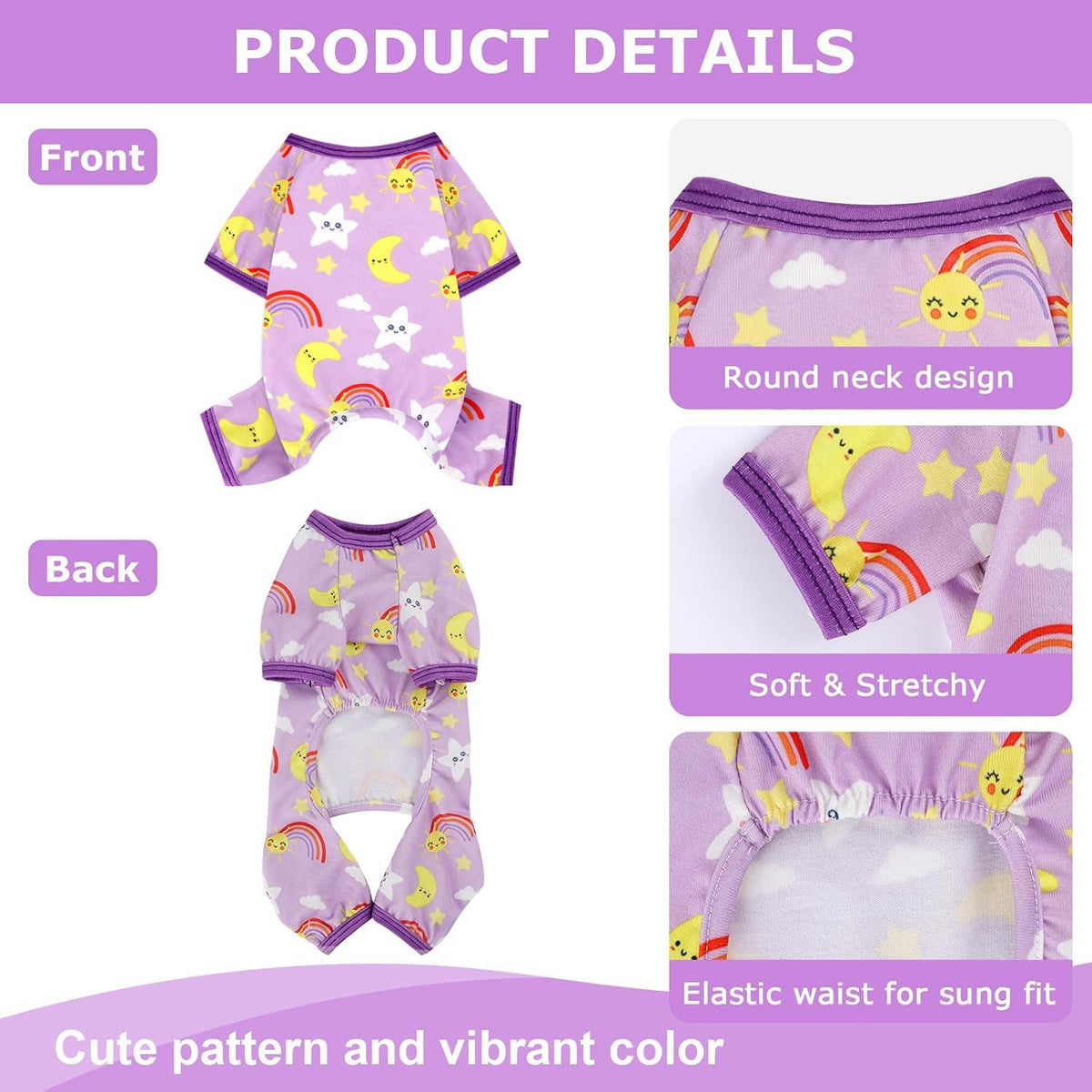 Dog Pajamas Pjs Spring Summer Dog Clothes for Small Dogs Girl - Boy - Small Size Dogs, Soft Stretchy Puppy Clothes Doggie Onesies Cat Pet Jammies Outfit (Star Purple, Medium)