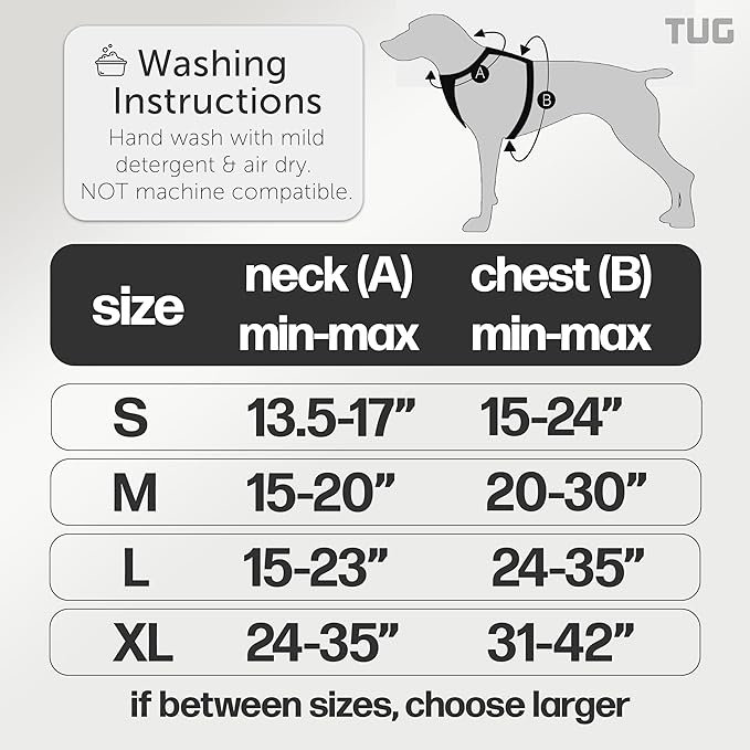 TUG Grab Dog Harness with Built-in Magnetic Traffic Leash (Large/Black) | Padded Magnetic Traffic Leash | Dual Leash Clips | 4-Point Adjustable Fit | Durable Nylon