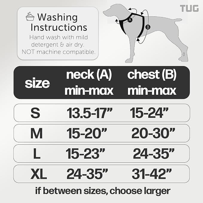 TUG Grab Dog Harness with Built-in Magnetic Traffic Leash (XL/Black) | Padded Magnetic Traffic Handle | Dual Leash Clips | 4-Point Adjustable Fit | Durable Nylon