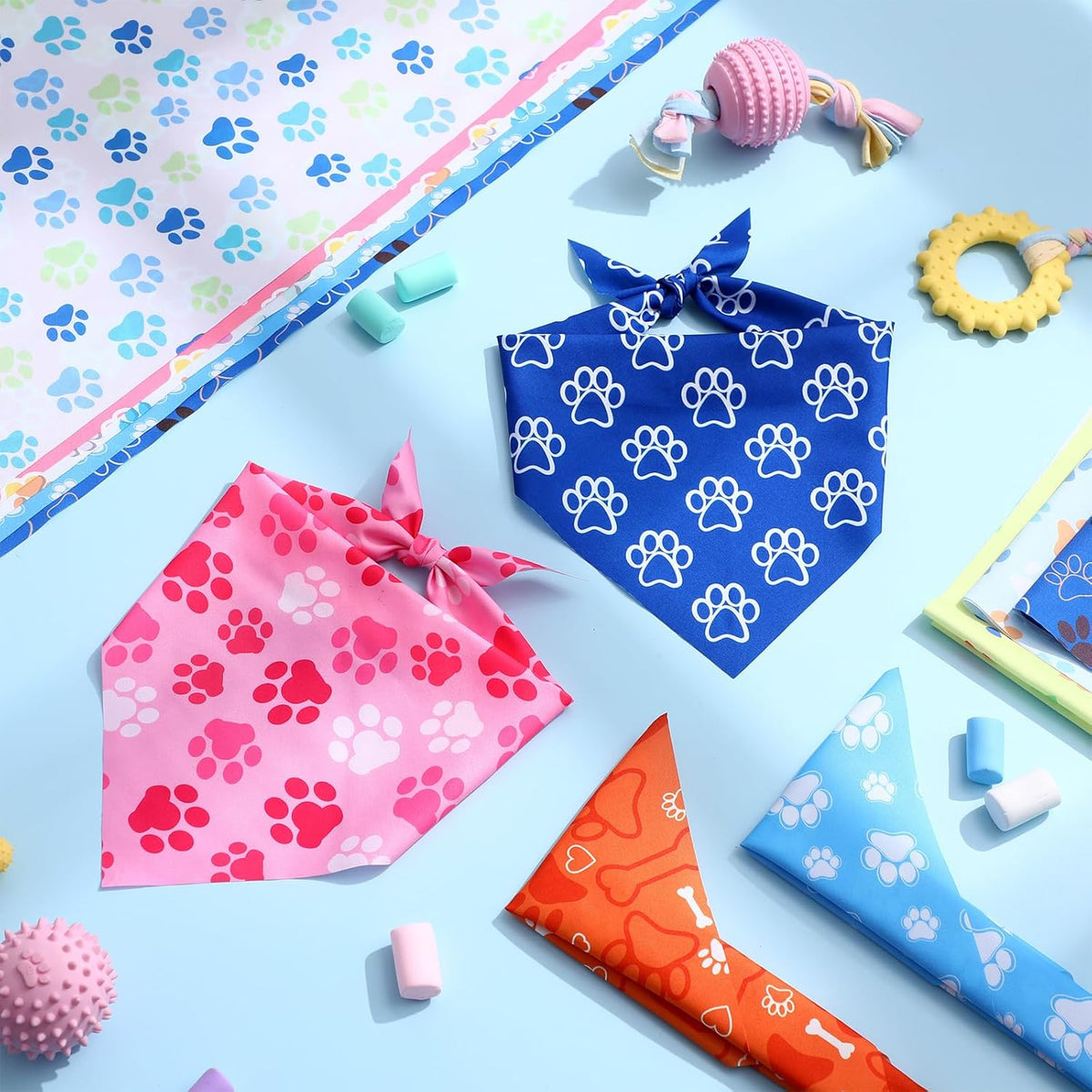 100 Pieces Paw Print Dog Bandanas Bulk Paw Bandanas for Dogs Soft Bibs Adjustable Triangle Doggie Scarves for Small Medium Large Pets Party Costume