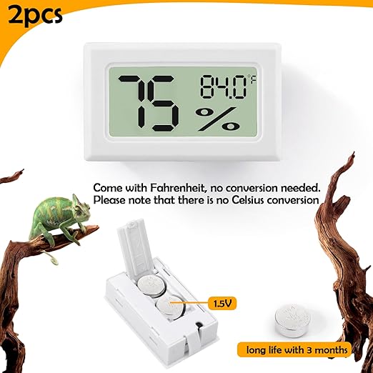 Bearded Dragon Accessories, 2 PCS Rectangle Reptile Thermometer and Humidity Gauge, Reptile Tank Accessories for Jumping Spider, Leopard Gecko, Hermit Crab, Gecko, Ball Python, Lizard