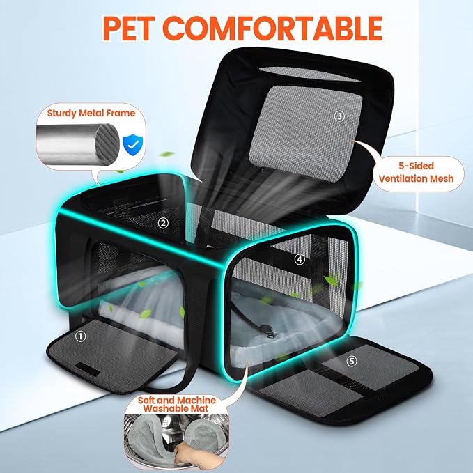 Top-Expandable Small Pet Carrier with Wheels Airline Approved | 17"x11"x9.5", for Alaska Airlines, Lockable Safety Zippers and Anti-Scratch Mesh, Pets Under 10 Lbs, Black