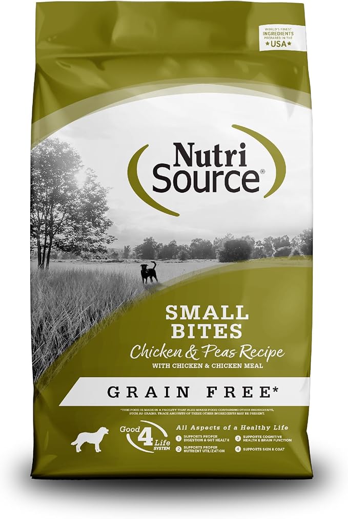 NutriSource Grain Free Dry Dog Food, Small Bites, Chicken and Peas, 12LB