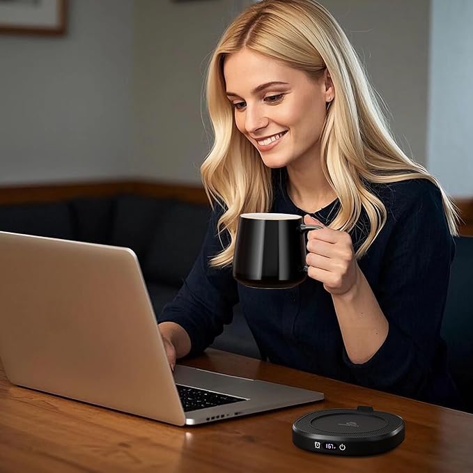 Coffee Mug Warmer & Simple Pure Black Mug Set, Electric Cup Warmer