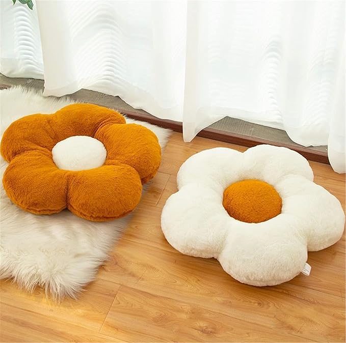 YILANLAN Cute Flower Cushion Plush Floor Pillow Casual Comfortable Pillow Office Living Room Bed Decoration Cushion Simple Room Decoration (50cm, Khaki)