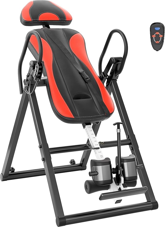 YOLEO Inversion Table Massage & Heat Inversion Table 2025 New Inversion Table for Back Pain Relief Equipment w/Remote Control, Reversible Ankle Holders, Heavy Duty up to 320lbs
