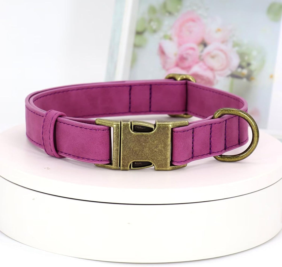 Didog Soft PU Leather Dog Collar, Stylish Quick Released Dog Collar for Large Dogs, Easy Clean Adjustable Pet Collar for Daily Walking, Purple, L Fit 15-23" Neck