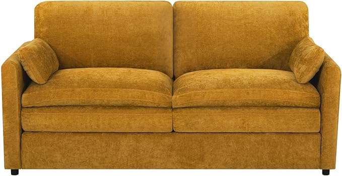 69" Chenille 2 Seats Sofa with 2 Pillows, Modern Upholstered Sofa with Deeper Seats, Comfy Sofa with Thickened Cushions for Living Room, Apartment, Yellow