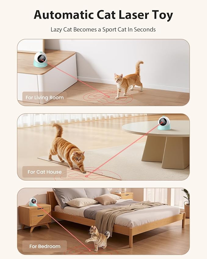 ROJECO Auto Laser Cat Toy - Random Motion Track, Magnetic 360° Base, Run Quiet,Rechargeable with 1000mAh Battery, Auto Sleep & 3 Speed Modes, Safe for Cats,Interactive Cat Toys for Bored Indoor,Green