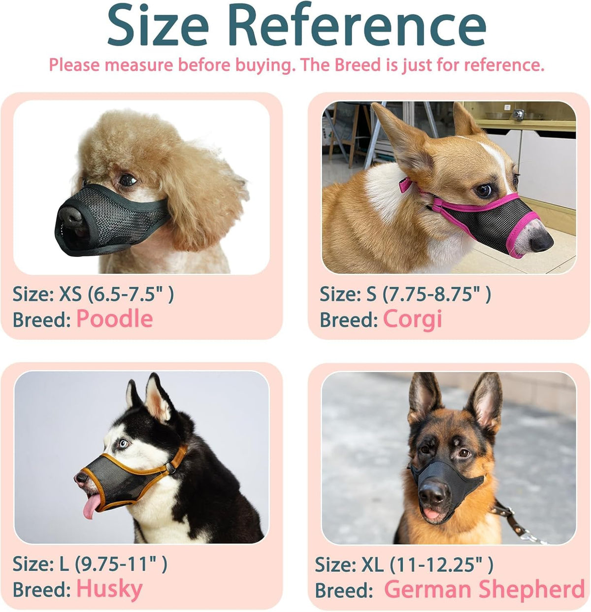 LUCKYPAW Dog Muzzle, Mesh Muzzle for Large Medium Small Dogs, Soft Mouth Guard for Biting Chewing, Breathable Mouth Guard with Adjustable Strap for Training(Brown, M(Snout:8.75"-9.5"))