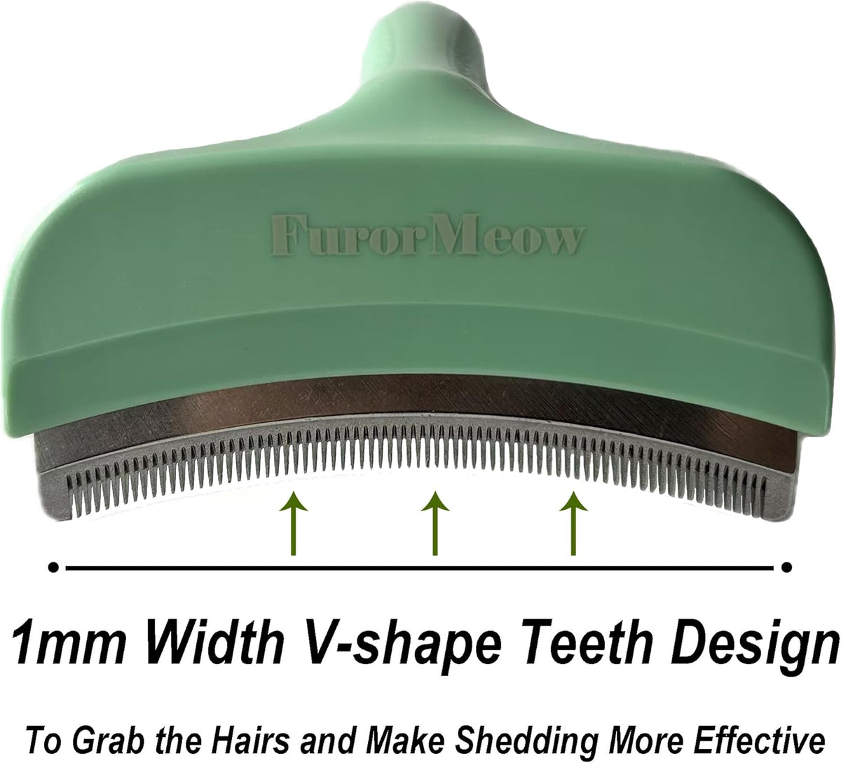 Pet Deshedding Tool with Curve Blade, Cat Grooming Brush, Tight V-shaped Teeth Shedding Comb for Cats and Dogs (Green, Large)